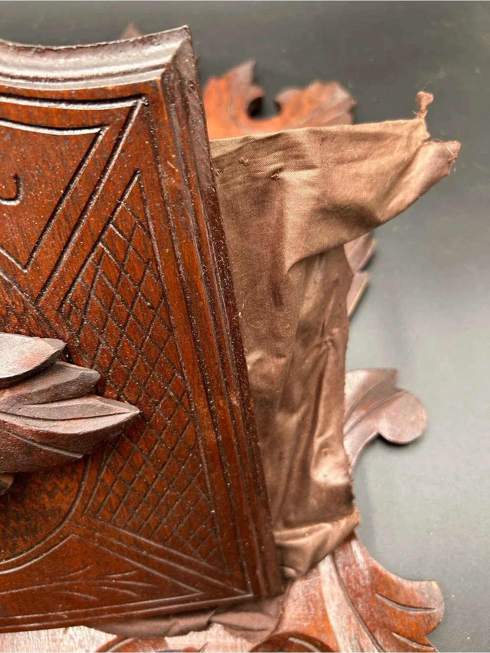 Antique Carved Wooden Wall pocket with Rose Motif - Eastlake style